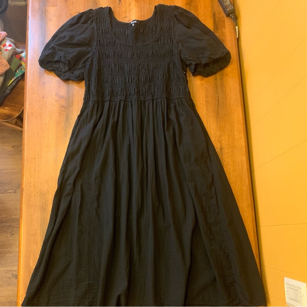 Madewell Black Midi Dress with Puff Sleeves